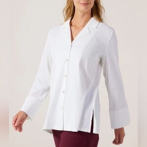 MarlaWynne Collection White Textured Button Down Shirt Stretch Cotton XL